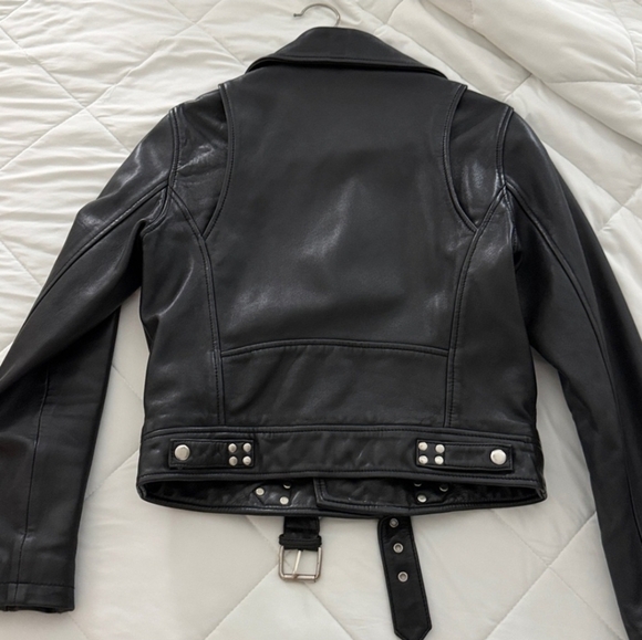 Maje Black Genuine Moto Cropped Leather Jacket S/m 38 Ret $473 - Picture 4 of 7